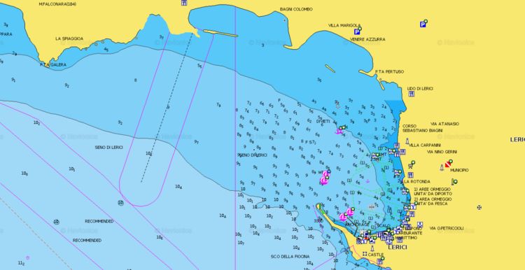 To open Navionics chart  of Yacht moorings in Lerici Bay of Spezia Gulf