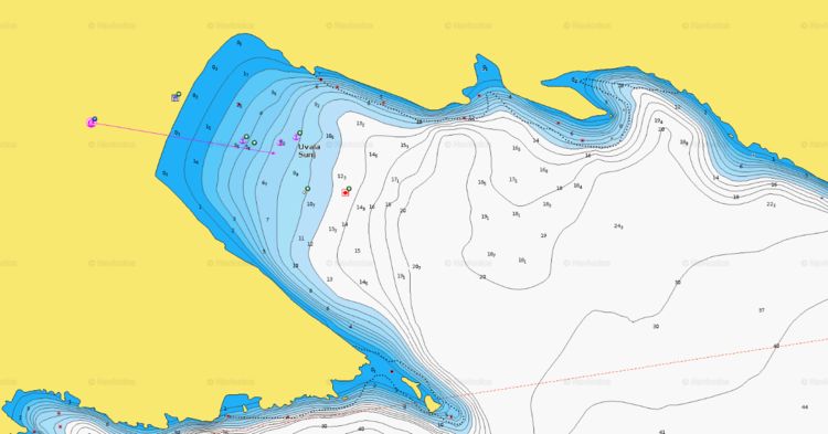 To open Navionics chart of yacht anchorage in Sunj Bay