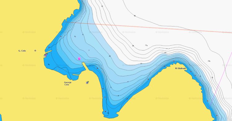 To open Navionics chart of yacht anchorages in Gornje Celo Bay