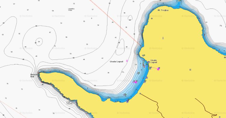 To open Navionics chart of yacht anchorage in Lopud Bay