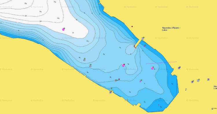 To open Navionics chart of yacht anchorage in Sipanska Luka