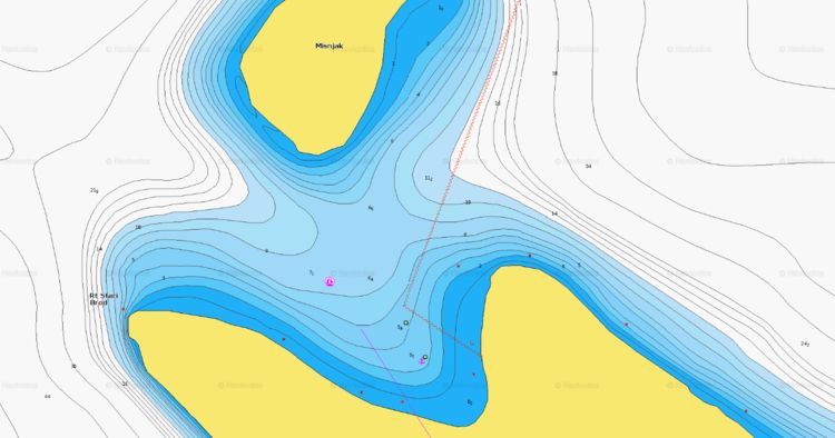 To open Navionics chart of yacht anchorage on the north of Sipan Island