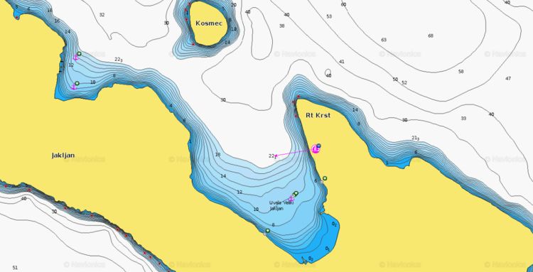 To open Navionics chart of yacht anchorage in Veliki Jakjan Bay