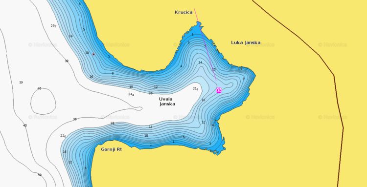 To open Navionics chart of yacht anchorage in Janska Bay