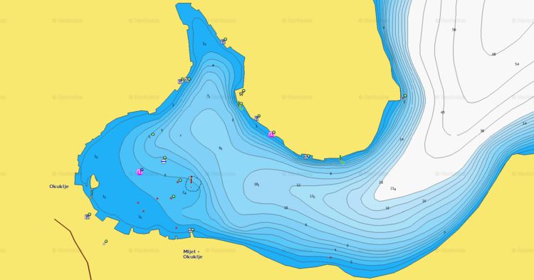 To open Naionics chart of yacht moorings in Okuklje Bay