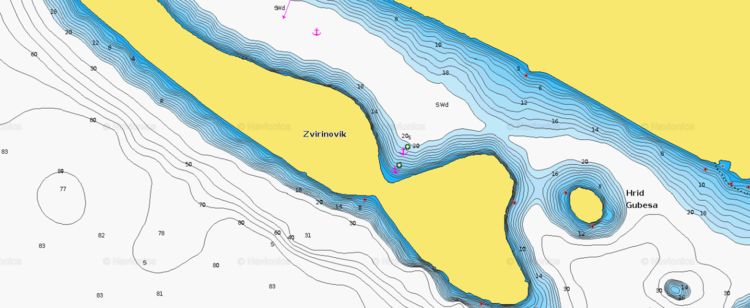 To open Naionics chart of yacht anchorage at Zvirinovik Island