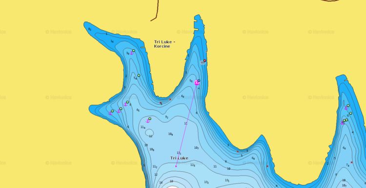 To open Naionics chart of yacht anchorage in Tri Luki Bay