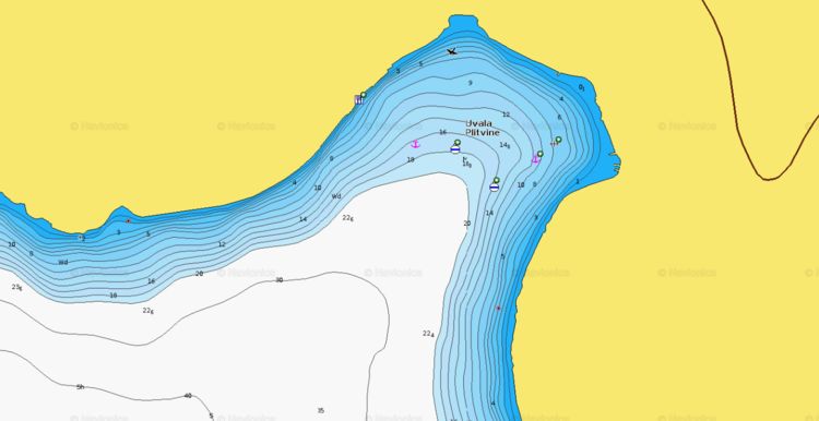 To open Naionics chart of yacht mooring on the buoys in Plitvine Bay