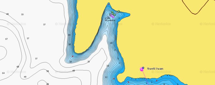 To open Naionics chart of yacht anchorages in Stracincica Bay