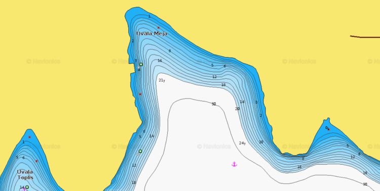 To open Naionics chart of yacht anchorage in Meja Bay