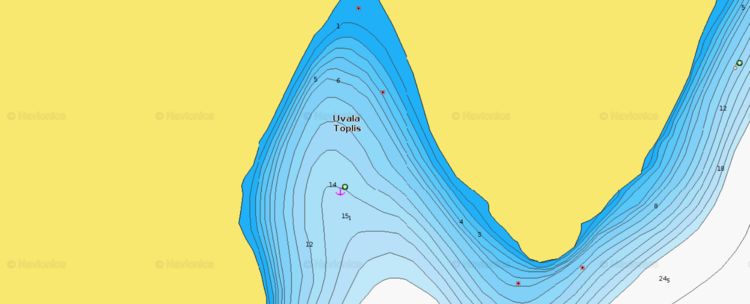 To open Naionics chart of yacht anchorage in Toplis Bay