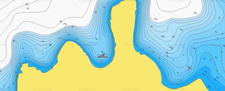 To open Naionics chart of yacht anchorage at Bili Bok Bay on the north of Proizd Island