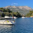 Yacht mooring on the buoys in Luka Banya Bay