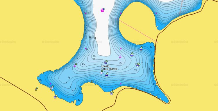 To open Naionics chart of yacht mooring on the buoys in Luka Banya Bay