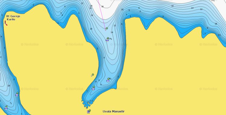 To open Naionics chart of yacht mooring at the buoys in Manastir Bay