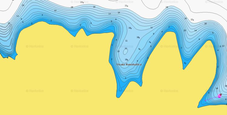 To open Naionics chart of yacht anchorage in Rasohatica Bay