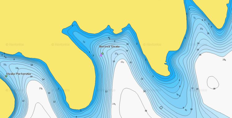 To open Naionics chart of yacht anchorage in Borova Bay