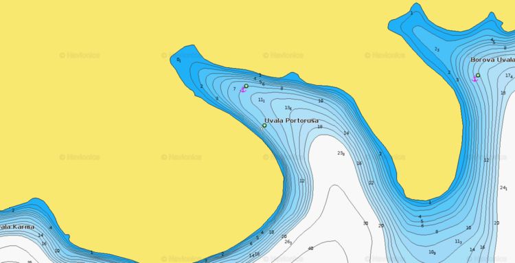 To open Naionics chart of yacht anchorage in Porterusa Bay