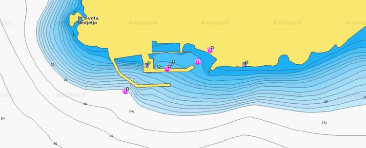 To open Naionics chart of yacht mooring at buoys in Zlatan Otok yacht marina