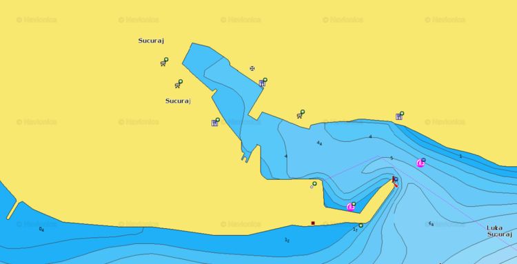 To open Naionics chart of yacht mooring in Securaj fishport