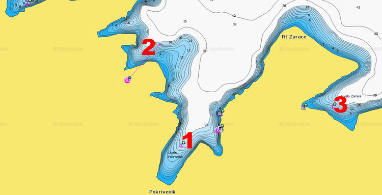 To open Naionics chart of yacht anchorage in Pokrivenik Bay