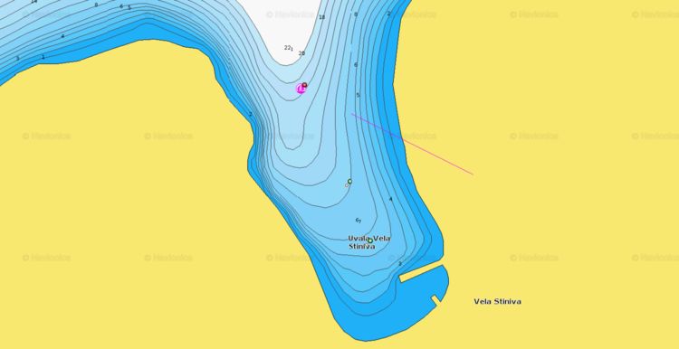 To open Naionics chart of yacht anchorage in Vela Stiniva Bay