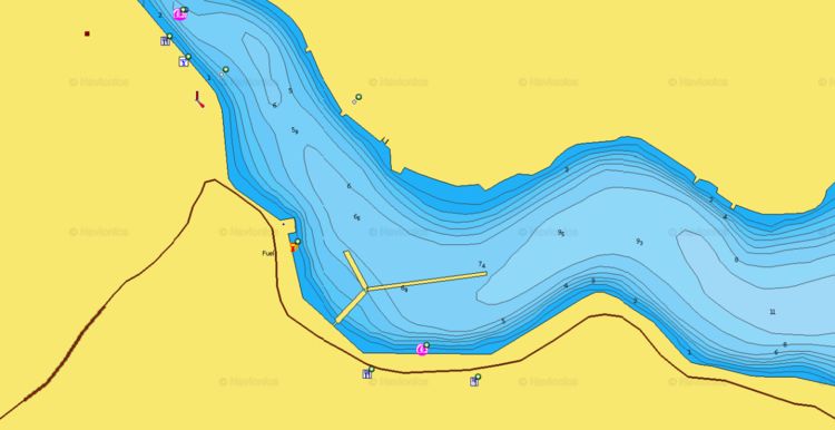 To open Naionics chart of yachts mooring in Vrboska Marina