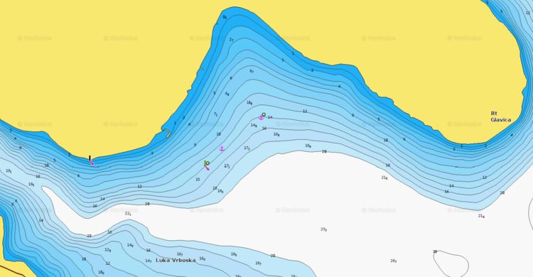 To open Naionics chart of yacht anchorage in Vrboska Bay