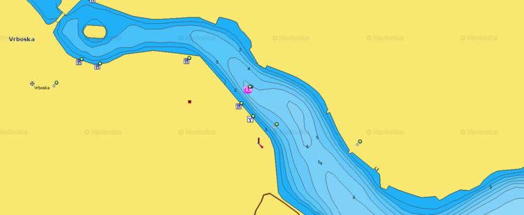 To open Naionics chart of yacht mooring at Vrboska waterfront