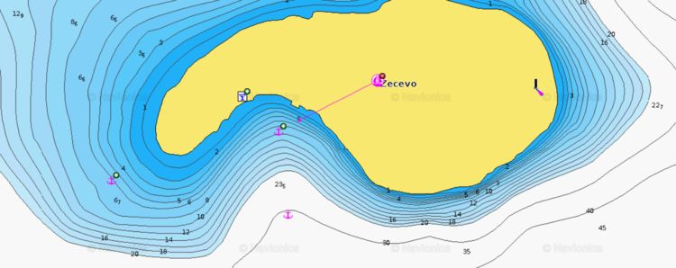 To open Naionics chart of yacht anchorage at Zecevo Island