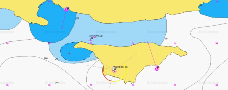 To open Navionics chart of yacht anchorage near Gemiler Island