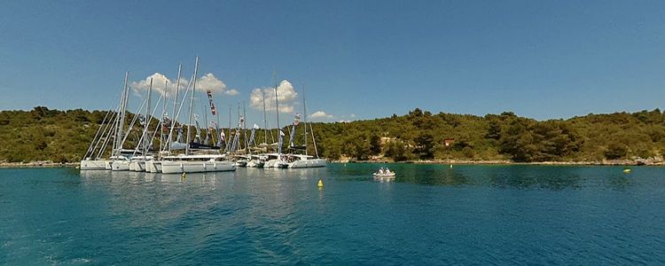 Yacht mooring on the buoys in Tihe Bay