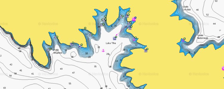 To open Naionics chart of yacht mooring on the buoys in Tihe Bay