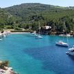 Yacht mooring on the buoys in Pribinja Bay