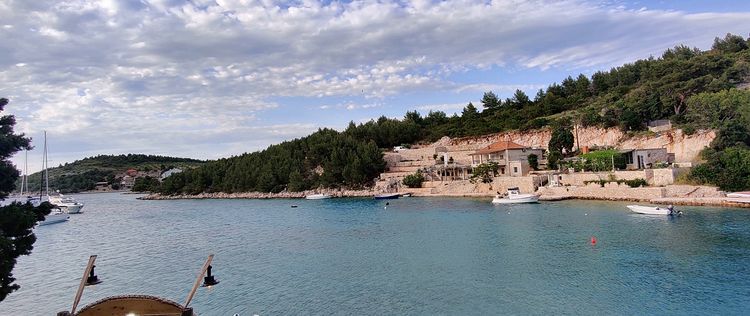 Yacht mooring on the buoys in Pribinja Bay