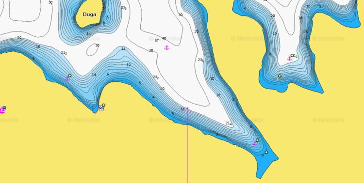 To open Naionics chart of yacht anchorage in Duga Bay