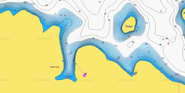 To open Naionics chart of yacht anchorage in Parja Bay