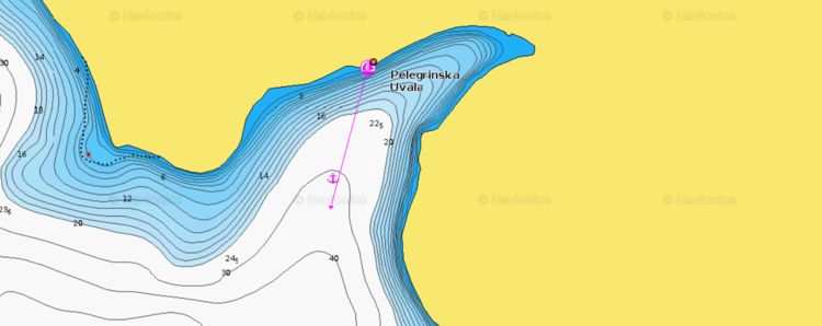 To open Naionics chart of yacht anchorage in Pelegrinska Bay