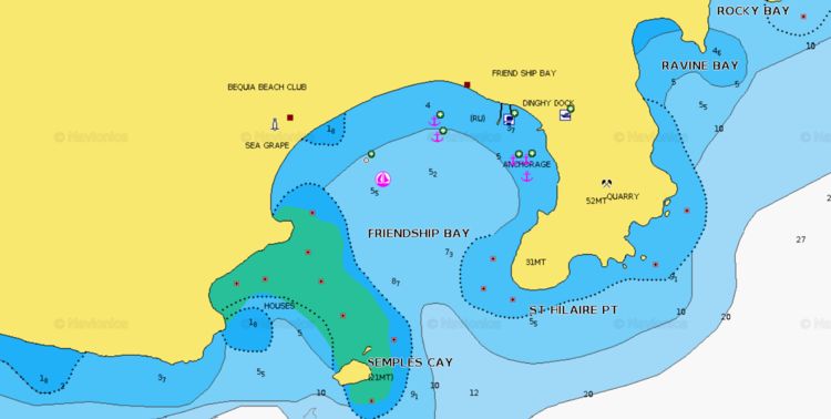 To open Navionics chart of yacht anchorage in Friendship Bay