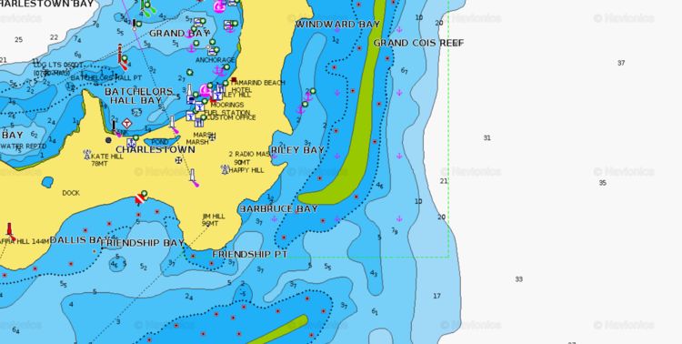 To open Navionics chart of yacht anchorages in Windward Bay