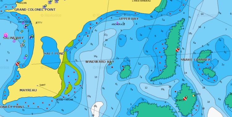 To open Navionics chart of yacht anchorages in Windward Bay