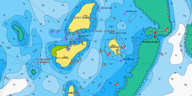 To open Navionics chart of moorings on buoys and anchorages at Tobago's reefs