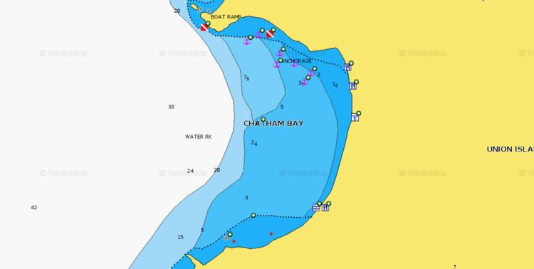 To open Navionics chart of the yacht anchorage in Chatham Bay