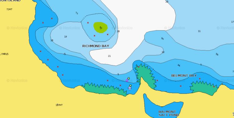 To open Navionics chart of yacht moorings at buoys and anchors in Richmond Bay