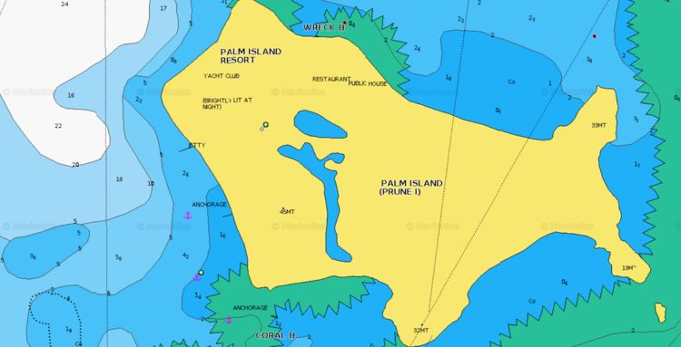 To open Navionics chart of the yacht anchorage at Palm Island