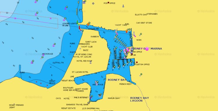 To open the Navionics chart of Rodney Bay Marina