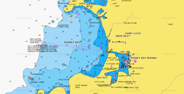 To open the Navionics chart of yacht anchorages in Rodney Bay