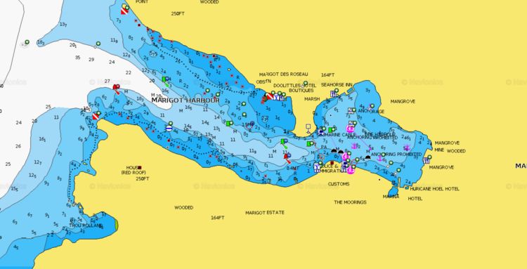 To open the Navionics chart of moorings at the buoys and piers of the Marriott Marina