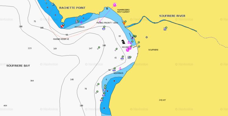 To open the Navionics chart of yacht moorings in Sourfier Bay