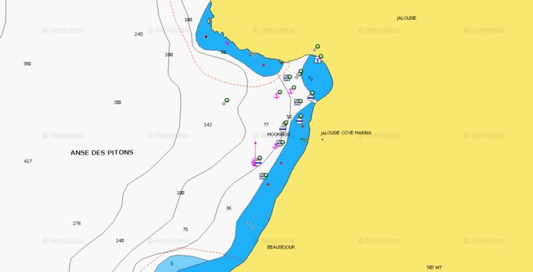 To open the Navionics chart of yacht mooring in Pitons Bay